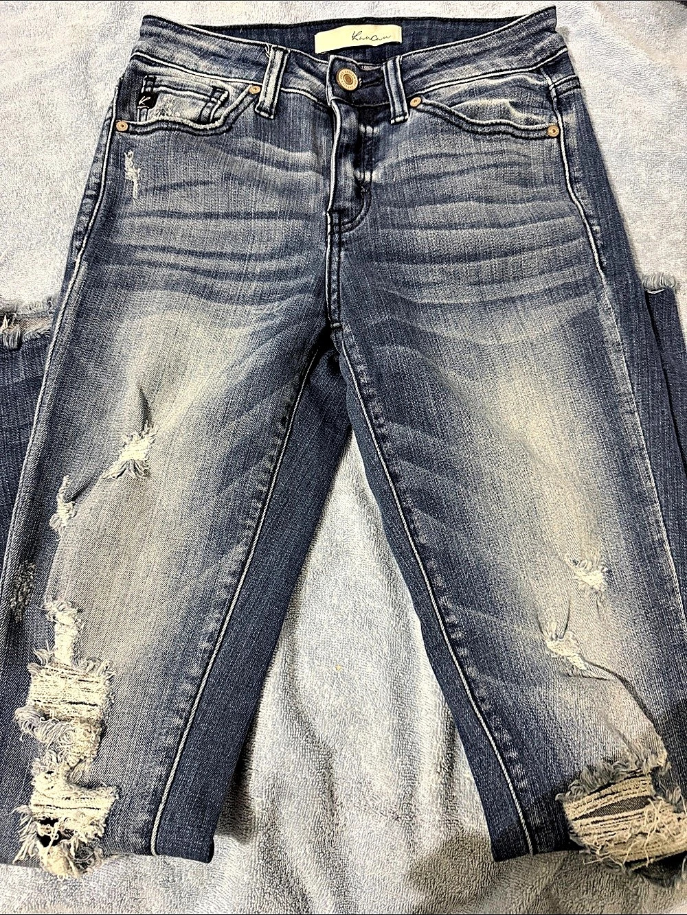 Kancan Estelle Distressed Skinny Jeans in Blue Waist 3